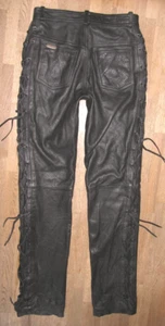 Long Linus - Leather Jeans/Lace-Up Leather Pants IN Black Approx. W29-30/L36 - Picture 1 of 4