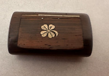 Antique Pill Snuff Box - 4 Four Leaf Clover Inlay - Hinged - Wood - Repaired