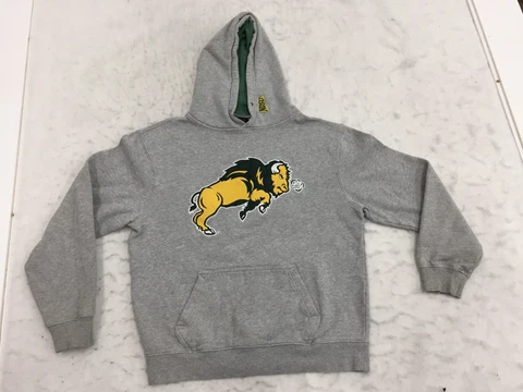 NDSU Bison Colosseum Athletics Hoodie M Medium Gray Badge Pocket Logo Hood Cover