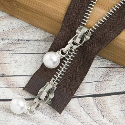 5# Metal Zipper Open End Copper Teeth Zip Pearl Sliders for Sewing Clothes DIY - Image 1 of 3