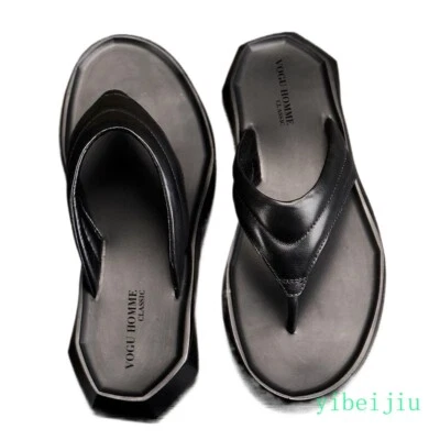 Summer Men's Real Leather Flip Flops Flats Slippers Outdoor Casual Shoes Thongs - Image 1 of 4