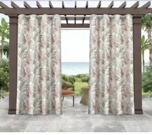 Palm Breeze Twill Palm Leaf Light Filtering Grommet Top Curtains 54 in 96 L (2) - Picture 1 of 5