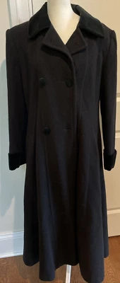 Abrigo largo JG Hook Signatures talla 8 100 % lana pura negro ribete de terciopelo pesado vintage Foto 1 de 4