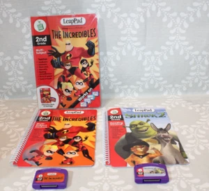 Leap Frog LeapPad SHREK 2 & THE INCREDIBLES Book & Cartridge 2nd Grade Lot of 2 - Picture 1 of 5