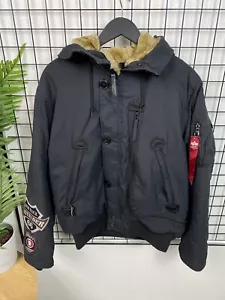 Vintage ALPHA INDUSTRIES Parka Bomber Jacket Men XL Black Patches - Picture 1 of 23