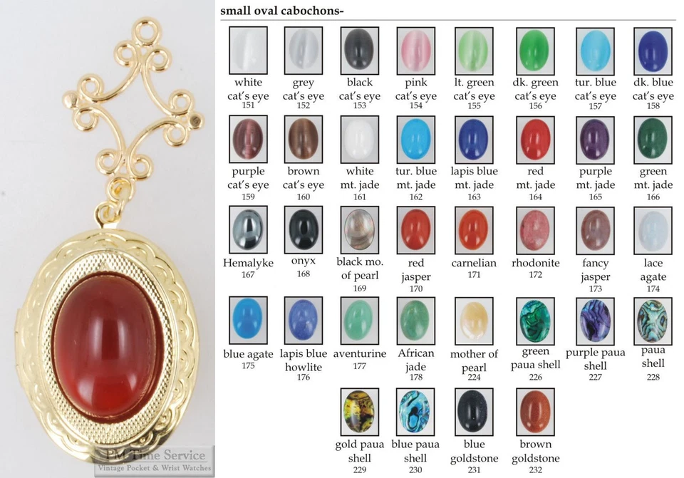 Medalhão oval médio, cabochões de pedra preciosa e vidro, conector de metal, opção de colar - Imagem 1 de 1