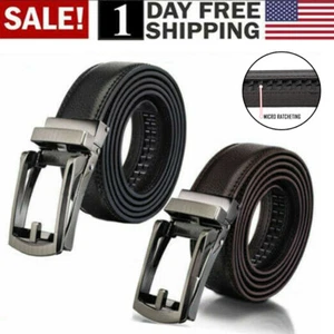 Cinturón de cuero con bloqueo Click para hombre hebilla automática 28""-48"" duradero negro y marrón - Imagen 1 de 11