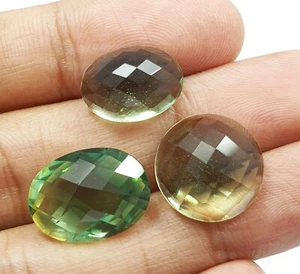 28.85Ct Amazing Green Fluorite Oval & Round Checker Cut Lot Loose Gemstone 3 Pcs - Picture 1 of 10