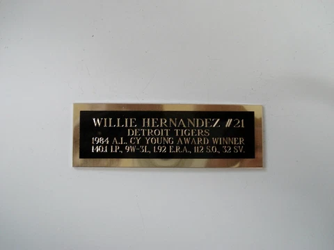 Willie Hernandez Tigers 1984 Cy Young Baseball Card Plaque Nameplate 1" X 3" Cover