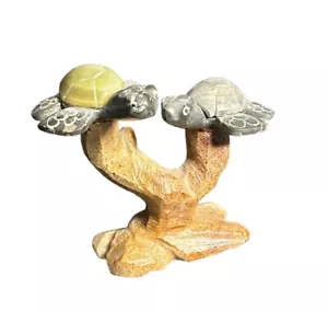 Two Turtles On Coral Detailed Ceramic Sculpture - Picture 1 of 4