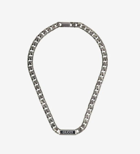 Collana girocollo Gucci 701624 AG925 argento logo placca maglia