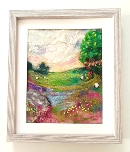 'Dartmoor At Dusk' Original Felted Wool Painting In Frame Ready To Hang - Picture 1 of 4