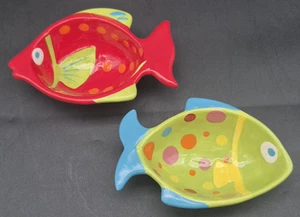 Pier 1 Imports Set of 2 Tropical Fish Shaped Polk-A-Dot Snack Bowl - Picture 1 of 10