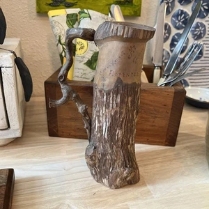 Antique 1916 Primitive Souvenir Wooden Mug W/Branch Handle Lookout Mountain TN - Picture 1 of 15