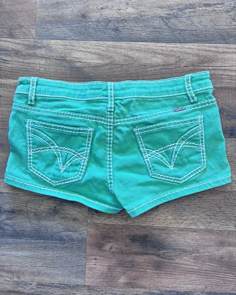 Vintage Neon Green Mini Low Rise Shorts Size 7 Y2K Emo Scene Grunge 2000s 90s - Image 1 of 4