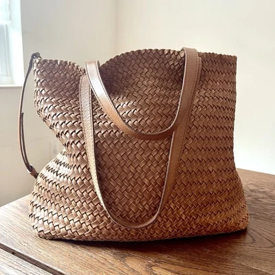 Сумка с короткими ручками Madewell The Transport версия из тканой кожи полированная карамель - Изображение 1 из 4