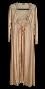 Vintage Lily Of France Rosa Puleo-Szulë Peach Lace Peignoir Robe Gown Set Size M - Picture 1 of 19