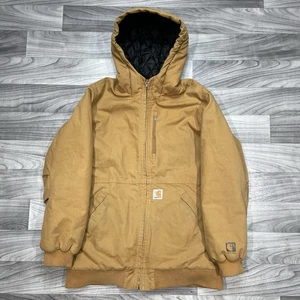 Carhartt Canvas Bomber Jacket Kid XL (18-20) Brown Quilted Coat Quick Duck Youth - Picture 1 of 7