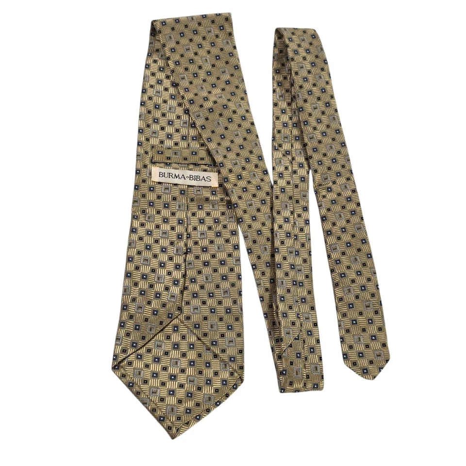 Corbata BIRMANIA-BIBAS Seda Geométrica 7 Pliegues Dorado Azul Clásica Formal Para Hombre  Foto 1 de 4