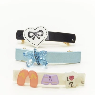 ALEXANDER ZOUARI LOT OF 3 mixed acrylic blue butterfly heart bow hair clip - Image 1 of 4