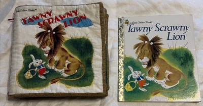 Vintage 1983 TAWNY SCRAWNY LION Little Golden Book PLUS Fabric Tawny Quiet Book - Bild 1 von 4