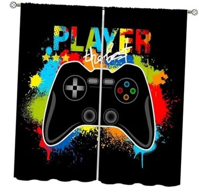 Cortinas para jogos masculinas, controle de jogo gamepad 21"L x 63"L (pacote com 2) gamer-10 - Imagem 1 de 4