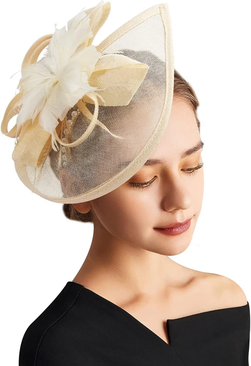 3-teiliges Fascinator-Set Für Frauen – Mit Hut, Schleier, Feder, Perlenkette & Spitzenhandschuhen, Rose