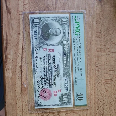 1902 $10 FIRST NATIONAL BANKNOTE CURRENCY FR.613 NEW YORK NY  PMG 40 - Image 1 of 4