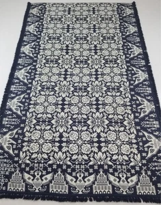 Antique AD1776 American Reversible Jacquard Loomed Woolen Coverlet 255x146cm - Picture 1 of 12