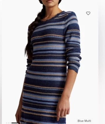 Vestido de malha listrado de crochê 174 novo com etiquetas Ralph Lauren US$ 598 - Imagem 1 de 4
