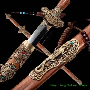 Espada Qing de acero plegada patrón hecho a mano de alta calidad arcilla hoja templada #1373 - Imagen 1 de 10