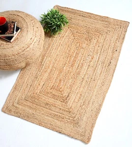 DHAKA Rustic Area Rug Hand Woven Mat with Natural Fibre Indian Jute Flat Pile - Picture 1 of 41