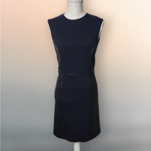 Abito donna Tory Burch XS Shift body senza maniche blu navy nero misto lana