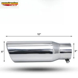 Slant Stainless Steel 3" Inlet 4" Outlet Muffler Diagonal Roll Chrome Tip Polish - Foto 1 di 5