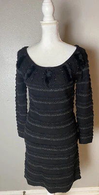 Leifsdottir Anthropologie черный вязаный обтяжку свитер платье Puff меха отделки XS - Изображение 1 из 4