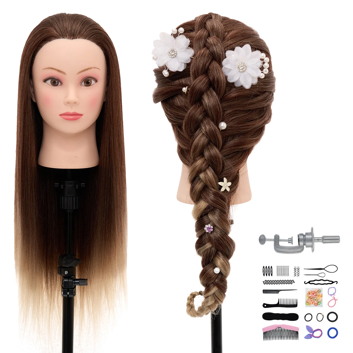 Hairingrid Frisierkopf Aus Echthaar – 40,6 Cm Schwarz, Mit Ständer