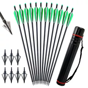 12Pcs 20" Carbon Crossbow Bolts Arrow/12Pcs Hunting Broadheads/Arrow Quiver Tube - Picture 1 of 29