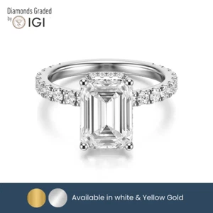 Anillo de compromiso de diamantes cultivados en laboratorio talla esmeralda IGI 2,54 quilates FVS2 de oro blanco de 14 k - Imagen 1 de 4