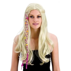 Damas 1960 RUBIA GROOVY HIPPIE PELUCA HIPPIE HIPPY FLOR PODER CUENTAS TRENZAS VESTIDO ELEGANTE - Imagen 1 de 2