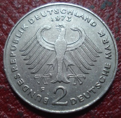 Alemania 1973-F 2 marcos en muy buen estado (km# 127) Foto 1 de 2