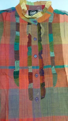 Camisa Gauzy Años 70 Cuadros BOHO COUNTRY COLORIDA Algodón Transparente Calce Ajustado S/M Foto 1 de 4