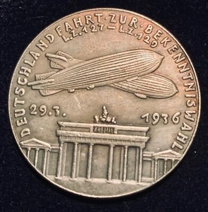 Graf Zeppelin LZ 127/LZ 129 Journey 1936 Flights Bronze Silvered Medal - Picture 1 of 2