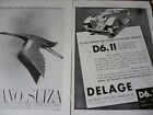 Delage D6.11 + Hispano Suiza Publicité Papier L'illustration 1933 Col