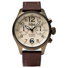 Szanto Steel Quartz Cream IP Date Brown Leather Chronograph Vintage Men's Watch 
