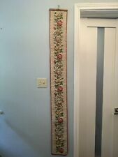 Vintage Antique 70" BELL PULL Floral Flowers Needlepoint Lined w/ BRASS HARDWARE