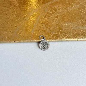 Sterling Silver Antiqued 8mm St Christopher Round Medal Teeny TINY SMALL Pendant - Picture 1 of 6