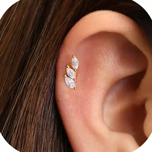 925 Sterling Silver Leaf Gold Screw Back Ball Stud Earrings for Women - Picture 1 of 11