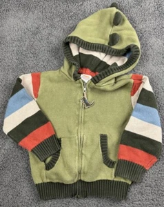 Vintage Gymboree Junge 4T 4 Dinosaurier Kapuzenpullover Jacke Spikes T-Rex Streifen Strick - Bild 1 von 13