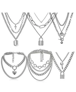 6 PCS Chain Necklace Egirl Men Male Emo Goth Chains Statement Lock Key 1 style - Picture 1 of 1