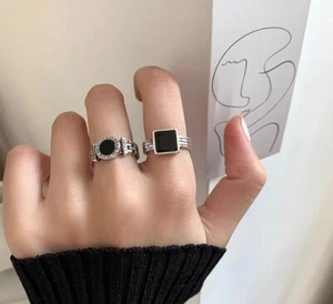 Vintage Silver Circle Round Roman Numeric Black Versatile Geometric Women Ring - Picture 1 of 3